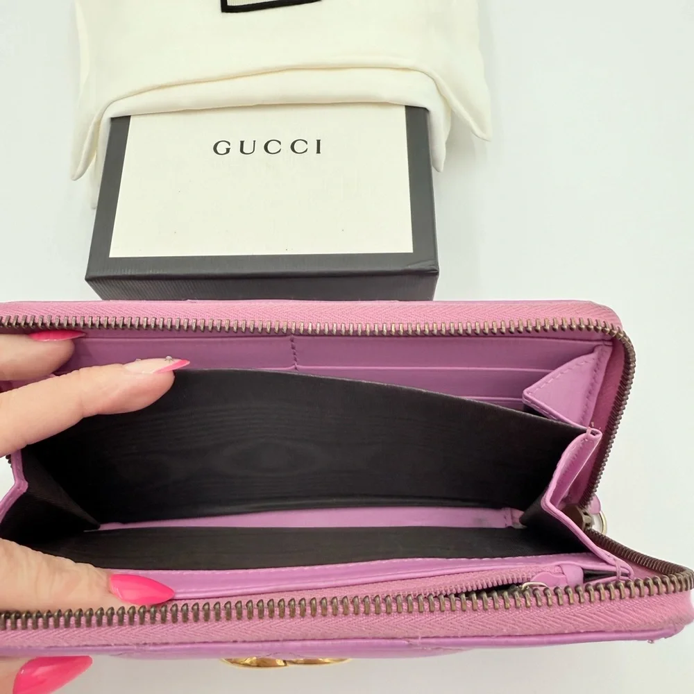 Gucci Pink Marmont Chevron Wallet with Gold Logo - Picture 7 of 10